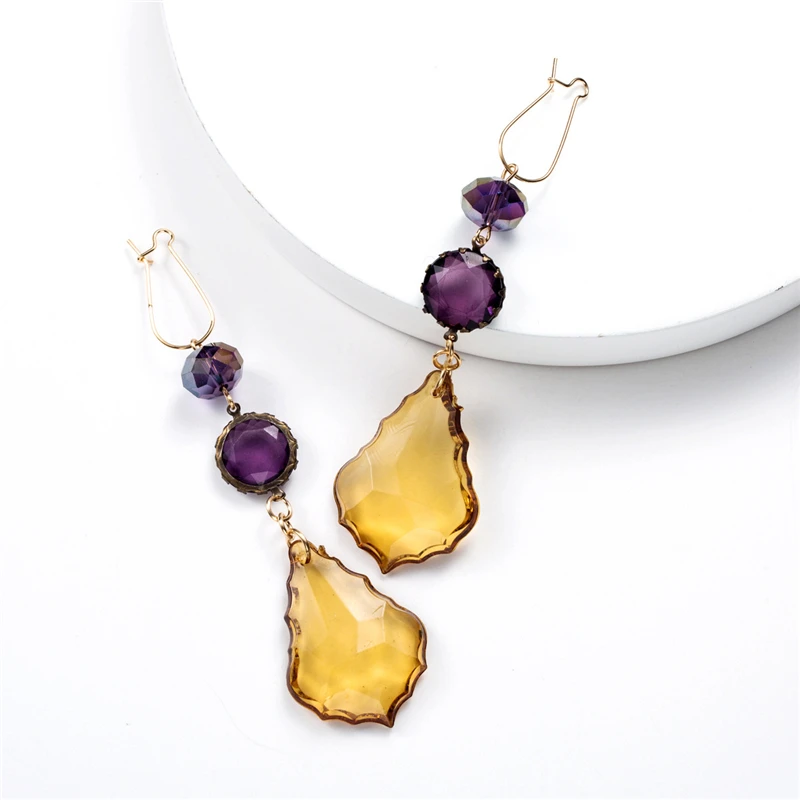 

Hot Sale Yellow Resin Drop Earrings For Women Purple Acrylic Rhinestone Pendant Geometric Dangle Earrings Party Charm Jewelry
