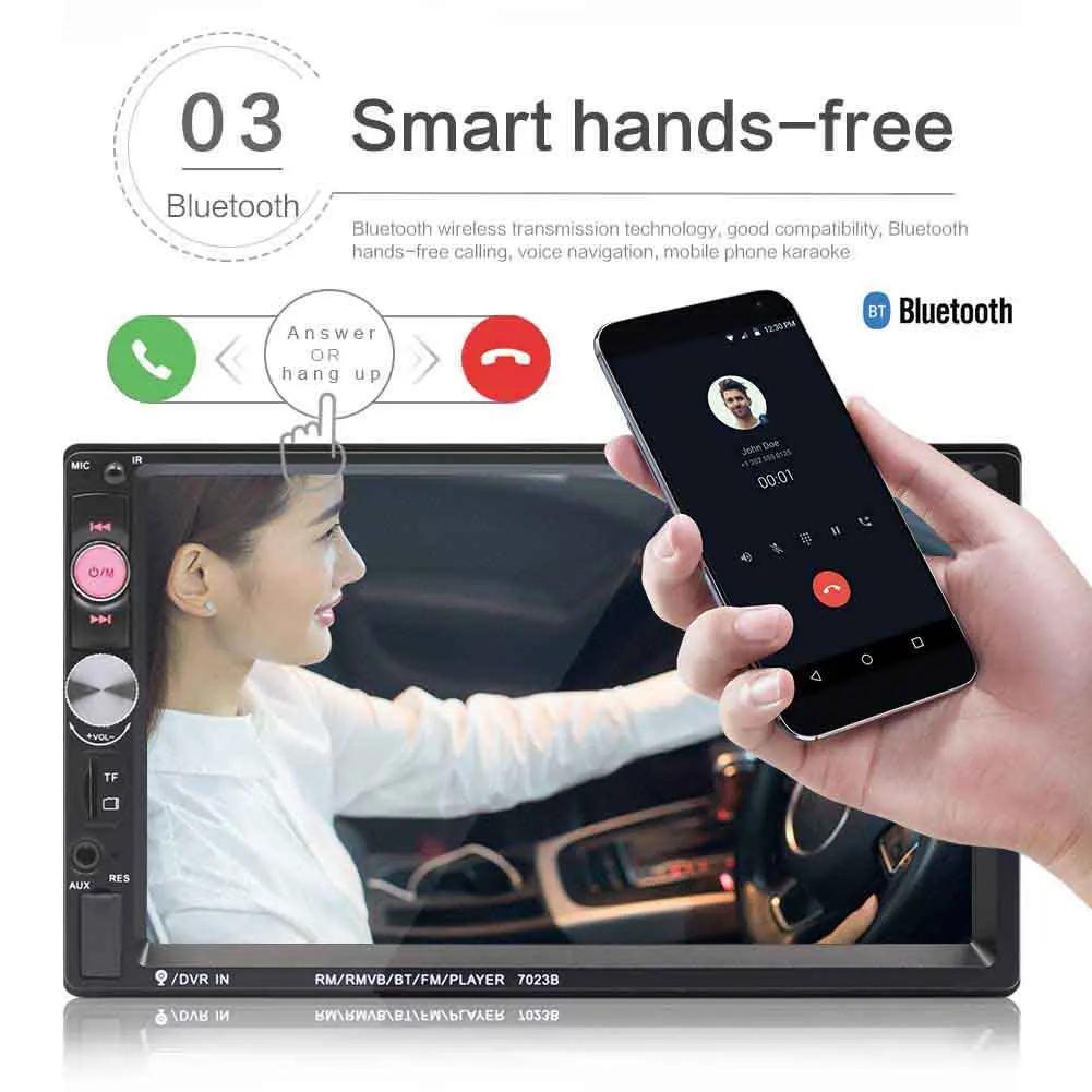  7 pollici HD Portatile A Doppio 2 Auto Lettore Audio Stereo Bluetooth Touch MP5 USB FM Ricevitore R