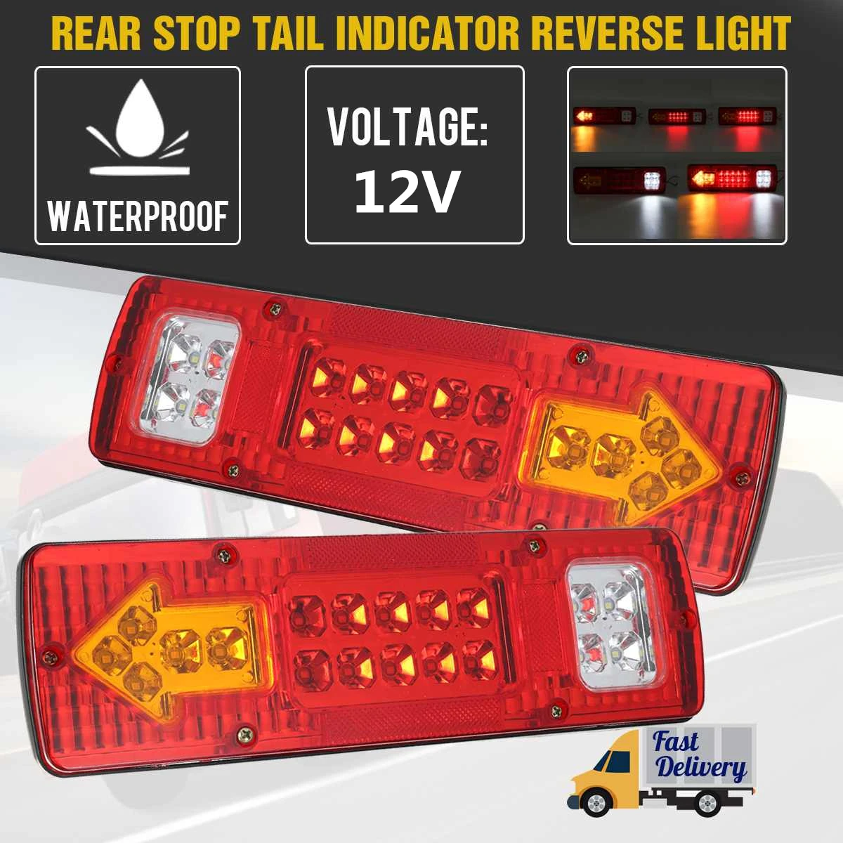 1 pair 12V 98 LED Tail Trailer Lights Truck Caravan Waterproof Reverse Lamp 
