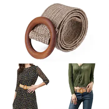 

2019 New Unisex Durable Straw Belt Women Men Fashion Belt Solid Waist Belt Round Buckle Waistband Waistbelt for Jeans/Dress
