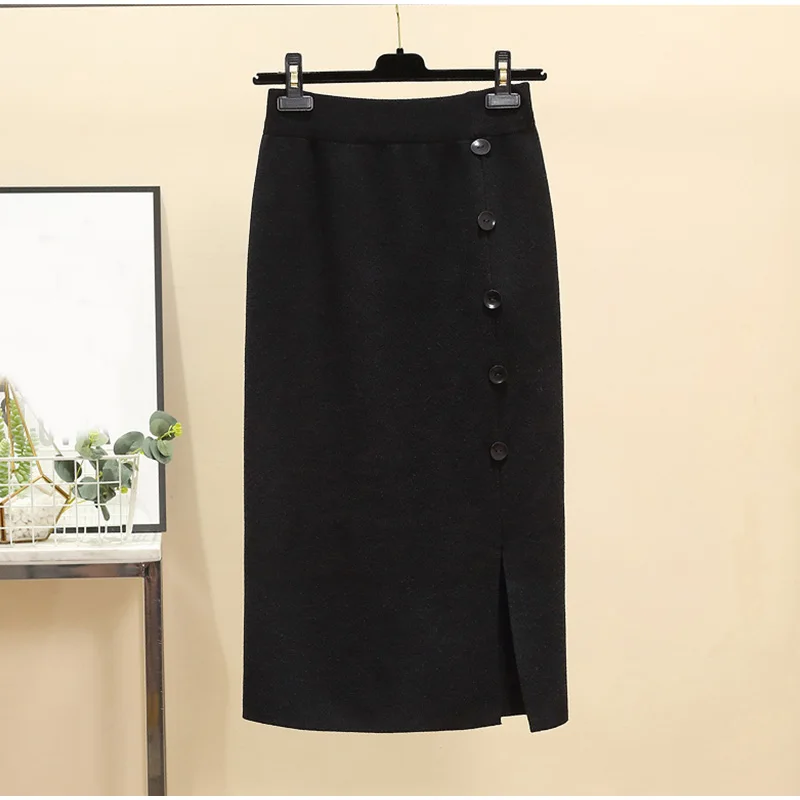Plus Size Front Split Button Up Dark Green Office Lady Straight Knitted Skirts 4Xl 5Xl Women Mid Long Workwear Knitting Skirt Plus Size Front Split Button Up Dark Green Office Lady Straight Knitted Skirts 4Xl 5Xl Women Mid Long Workwear Knitting Skirt