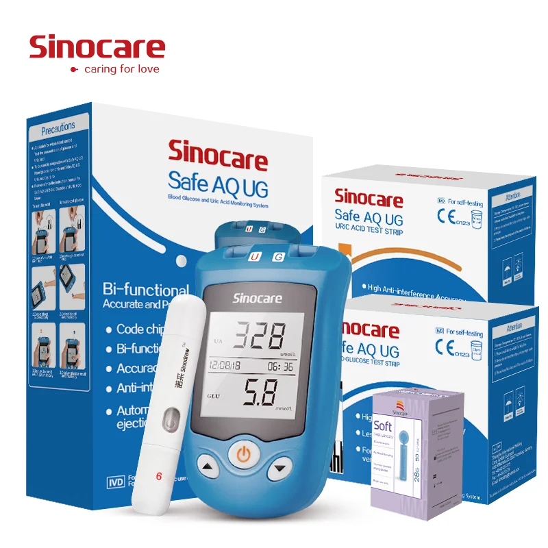 Sinocare Safe AQ UG измеритель уровня глюкозы в крови тест-комплект мочевой кислоты и полоски глюкозы/мочевые полоски для диабета подагра для беременных глюкометр