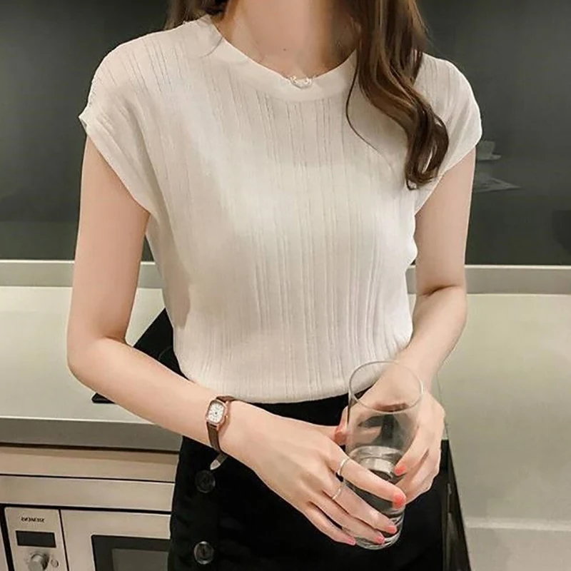 Poleras Mujer De Moda Женский пуловер Повседневный Круглый вырез короткий рукав базовые Топы офисные женские элегантные хлопковые футболки