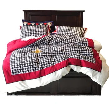 

Cute embroidery washed cotton soft cotton simple four-piece set cartoon english style