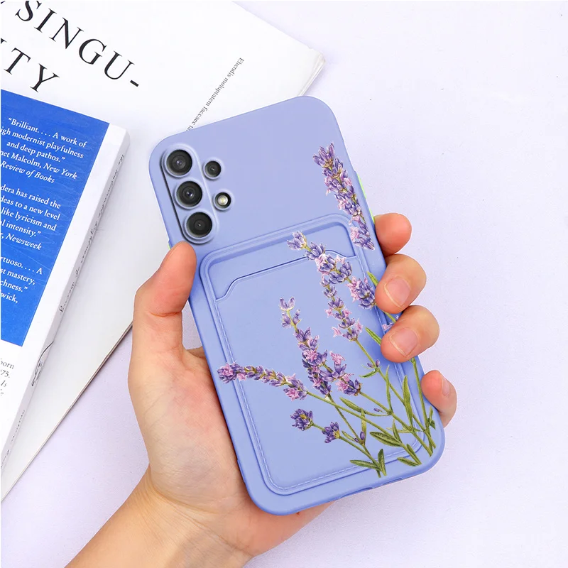 For Samsung A32 4G 6.4'' Case Flower Silicone TPU Back Cover For Samsung A32 5G 6.5'' A 32 a32 Wallet Cover Card Holder Fundas samsung silicone Cases For Samsung