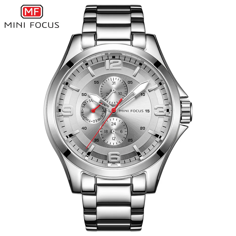 

Mini FOCUS Brand Business MEN'S Watch Multi-functional Movement Double Calendar 24 When Night Light Waterproof Steel Watch Strap