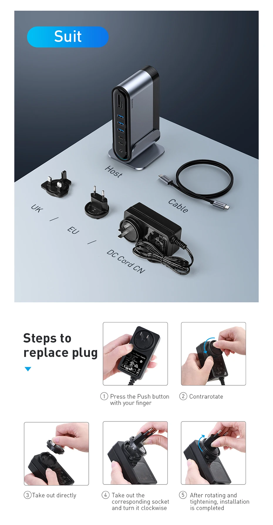 Baseus 16 в 1 USB C концентратор type C для мульти HDMI RJ45 VGA USB 3,0 2,0 с адаптером питания док-станция для MacBook Pro type-c концентратор