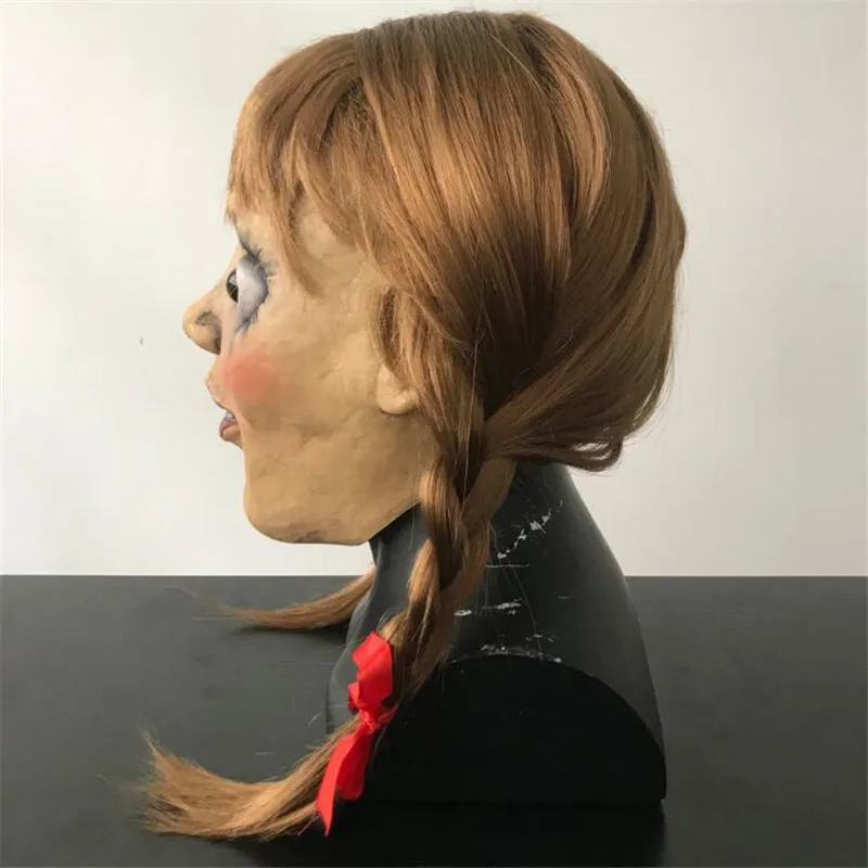 Annabelle 3 Mask Cosplay Bisque Doll Terror Haunted House Full Head Masque Mask Halloween Party Props Headgear Latex Masks