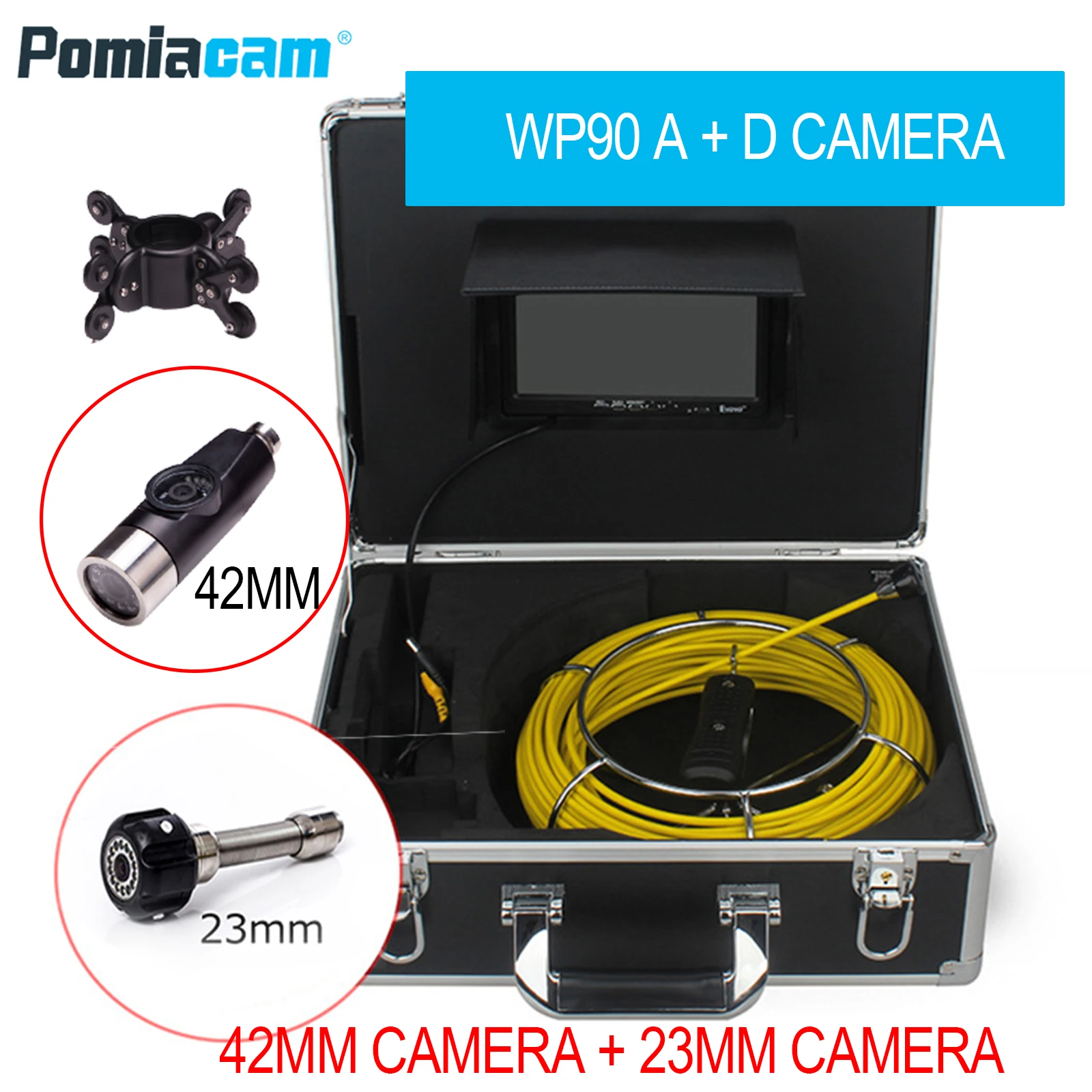 endoscope pipe inspection camera WP90AE with 23mm camera with 42mm dual camrea video recording with 8GB card with WIFI 16gb tf card 9 wireless wifi 50m pipe inspection video camera drain sewer pipeline industrial endoscope support android ios