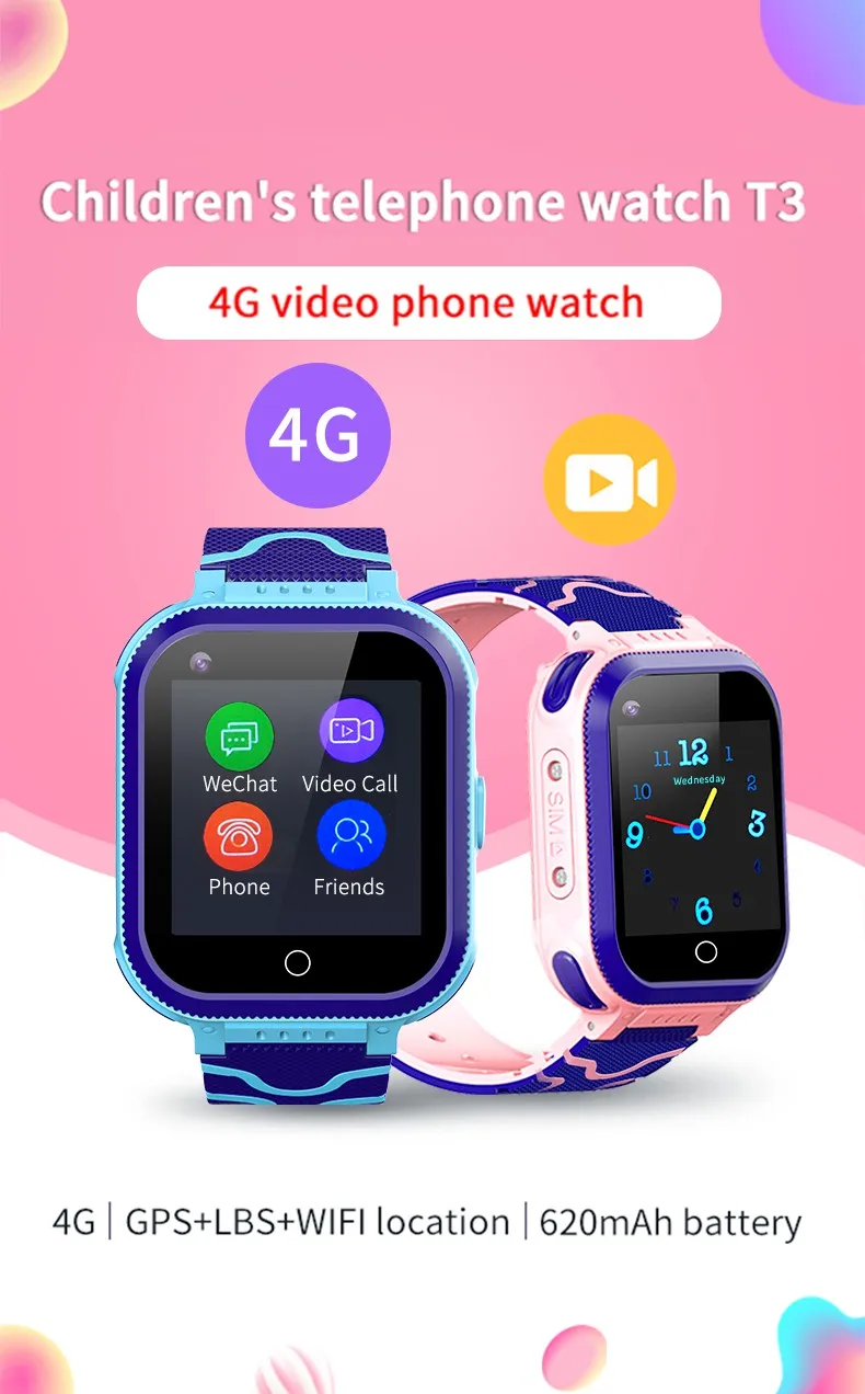  T3 4G Smart Watch RAM 512MB ROM 256MB 4G Video Phone Watch GPS+LBS+WIFI Suitable for Android iOS Sm