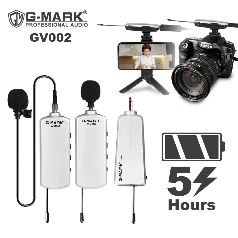 Wireless Lavalier Microphone G-MARK GV002UHF For Phone DSLR Camera Interview Live Recording Lithium Battery 50m Range