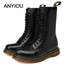 ANYIOU/высококачественные военные ботинки из натуральной кожи для мужчин; большие тактические ботинки; военные ботинки; защитные ботинки; Размеры 35-46