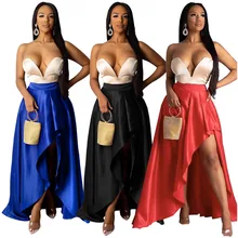 Женская модная Сексуальная Асимметричная юбка макси с разрезом