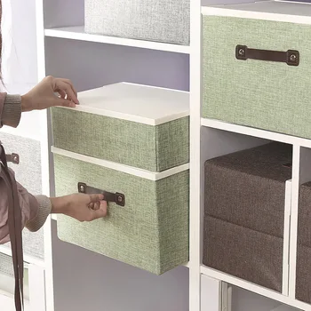 

Large Clothes Storage Box Polyester Linen Foldable Makeup Bins PP Cover Toys Sundries Organizer Stackable Case Storage Tools