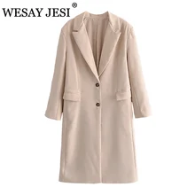 Westay jeli Chaqueta elegante Vintage para mujer, cortavientos largo, prendas de vestir exteriores, Camisetas largas Chic informales, otoño