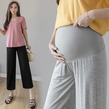 

Bootcut Cotton Blend Pajama Lounge Sleeping Pregnancy High Waist Women Maternity Pants Over Belly Yoga Wide Leg Elastic Summer