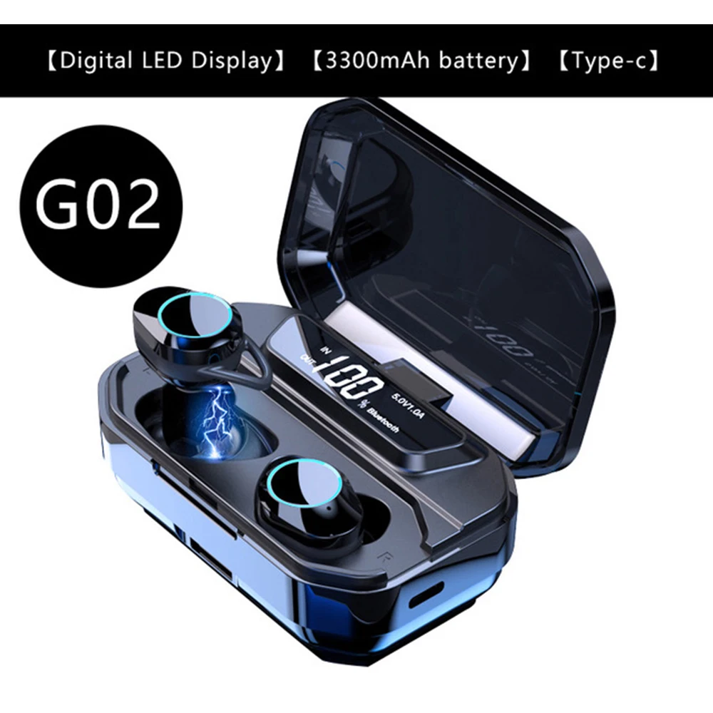 G02 V5.0 Bluetooth стерео наушники беспроводные IPX7 водонепроницаемые сенсорные наушники гарнитура 3300 мАч светодиодный аккумулятор с дисплеем type-c чехол для зарядки