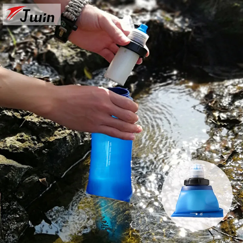 Silicone Water Purifier Bottle Survival Water Filter Bottle 600ml
