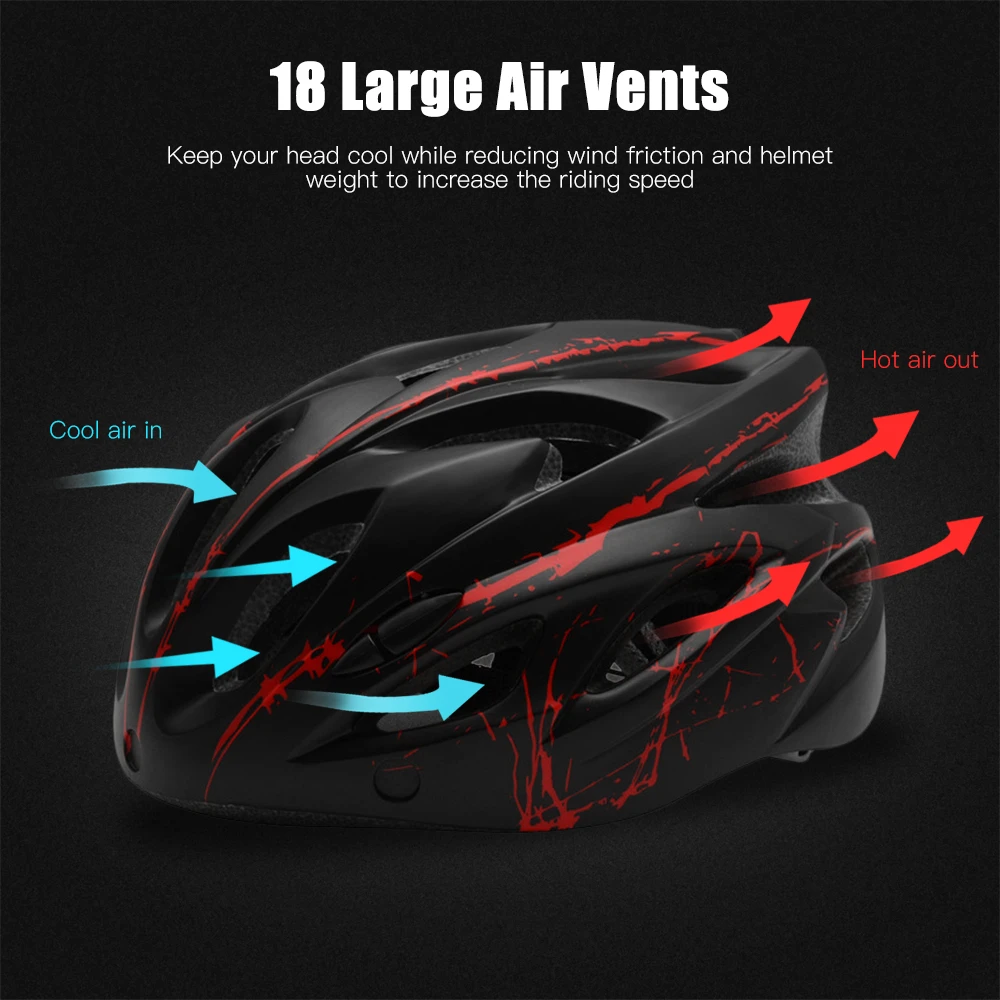 Lixada Bike Helmet Adjustable with Detachable Magnetic Goggles Mountain Road Bicycle Helmets Safety Protective Helmet 18 Vents