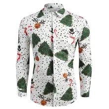 Модный костюм на Рождество; Веселые снежинки Рождественская, Печать оленей Для мужчин Повседневное отложной воротник длинный рукав вечерние ночная рубашка Для мужчин s блузка