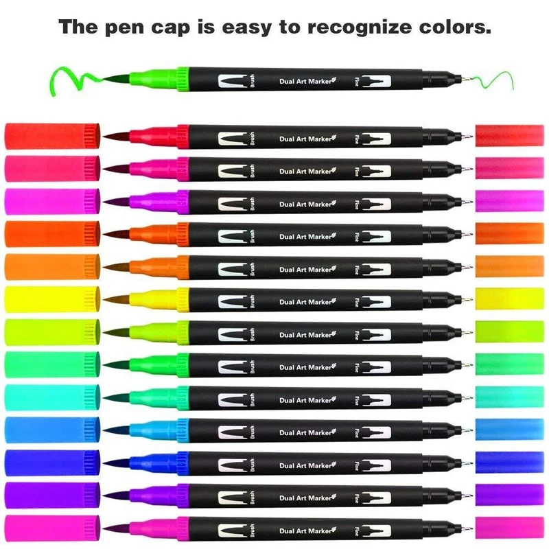

12/18/24/36/48/60 Pcs/pack Colors FineLiner Dual Tip Brush Pens Drawing Painting Watercolor Art Marker Pens School Supplies