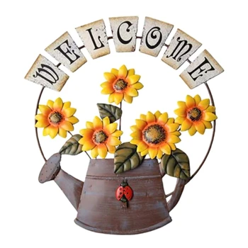 

Garden Welcomeing Signs Metal Hanging Yard Art Decorative Outdoor Garden Signs Sunflower Outside Hand-Painted Decor