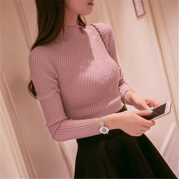 

Basic Bottoming Sweater Women Casual Solid Sweaters Autumn Winter Turtleneck Slim Knitted Pullover