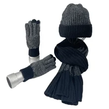 

Men Autumn Winter Warm Three-piece Sets For Women Wool Knit Hats Jacquard Scarf Full Finger Gloves Fashion Patchwork Cap Scarf
