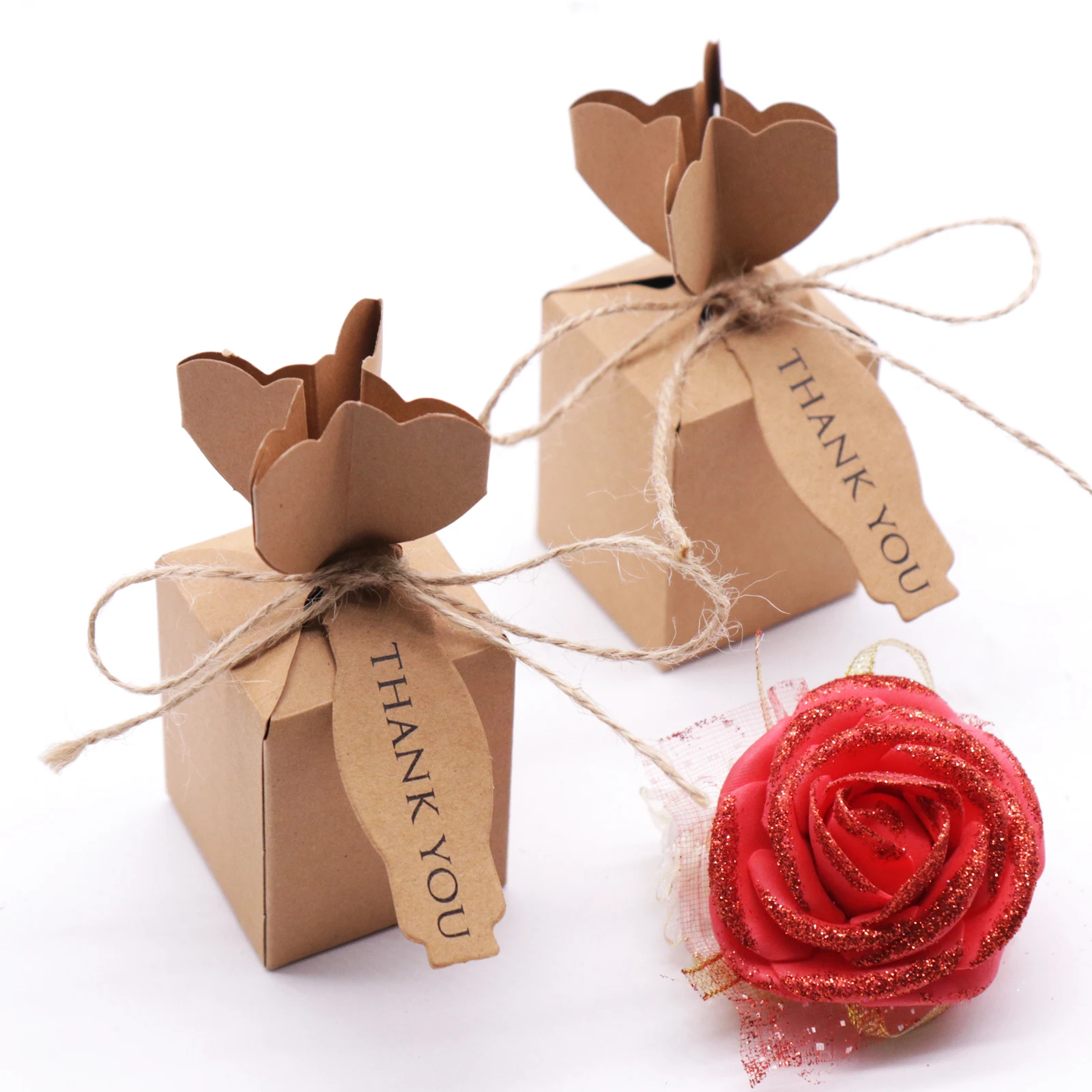 10 шт коробка для конфет из крафт-бумаги для свадьбы, рождественской вечеринки с 10 шт джутовым шпагатом+ открытка спасибо