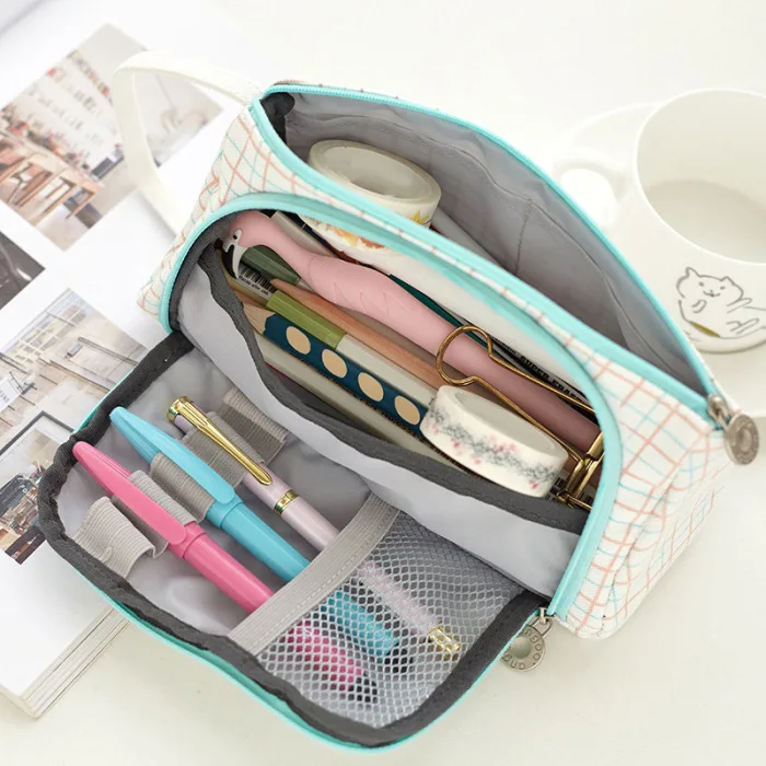 HOT Plaid Pencil Case Multifunction Portable Large Capacity Simple Storage Bag TI99