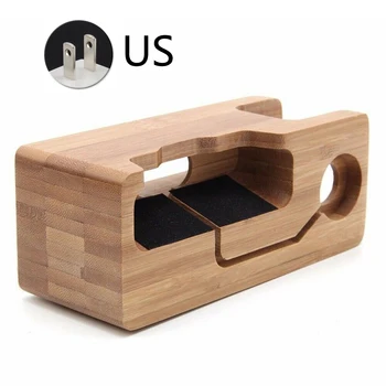 

Charging Dock Phone Stand Multifunctional 2 In 1 Universal Desktop Accessories USB Mount Bamboo Wood DC 5V For Apple Watch