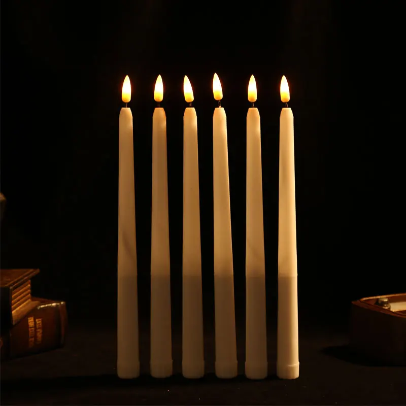 

6/12/24 Pieces Plastic Flickering Flameless LED Taper Candles with Bullet flame,28 cm Yellow Amber Battery Christmas Candles