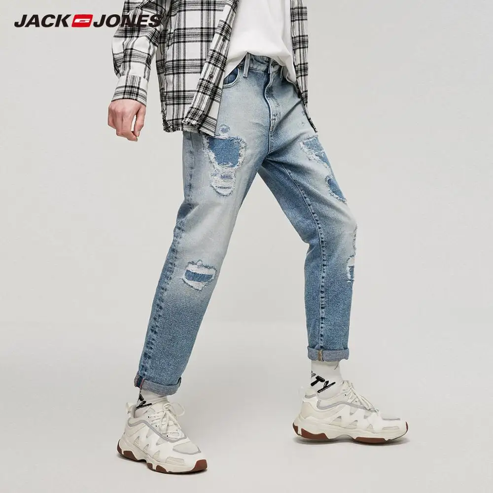 JackJones мужские облегающие рваные укороченные джинсы длиной до щиколотки уличная