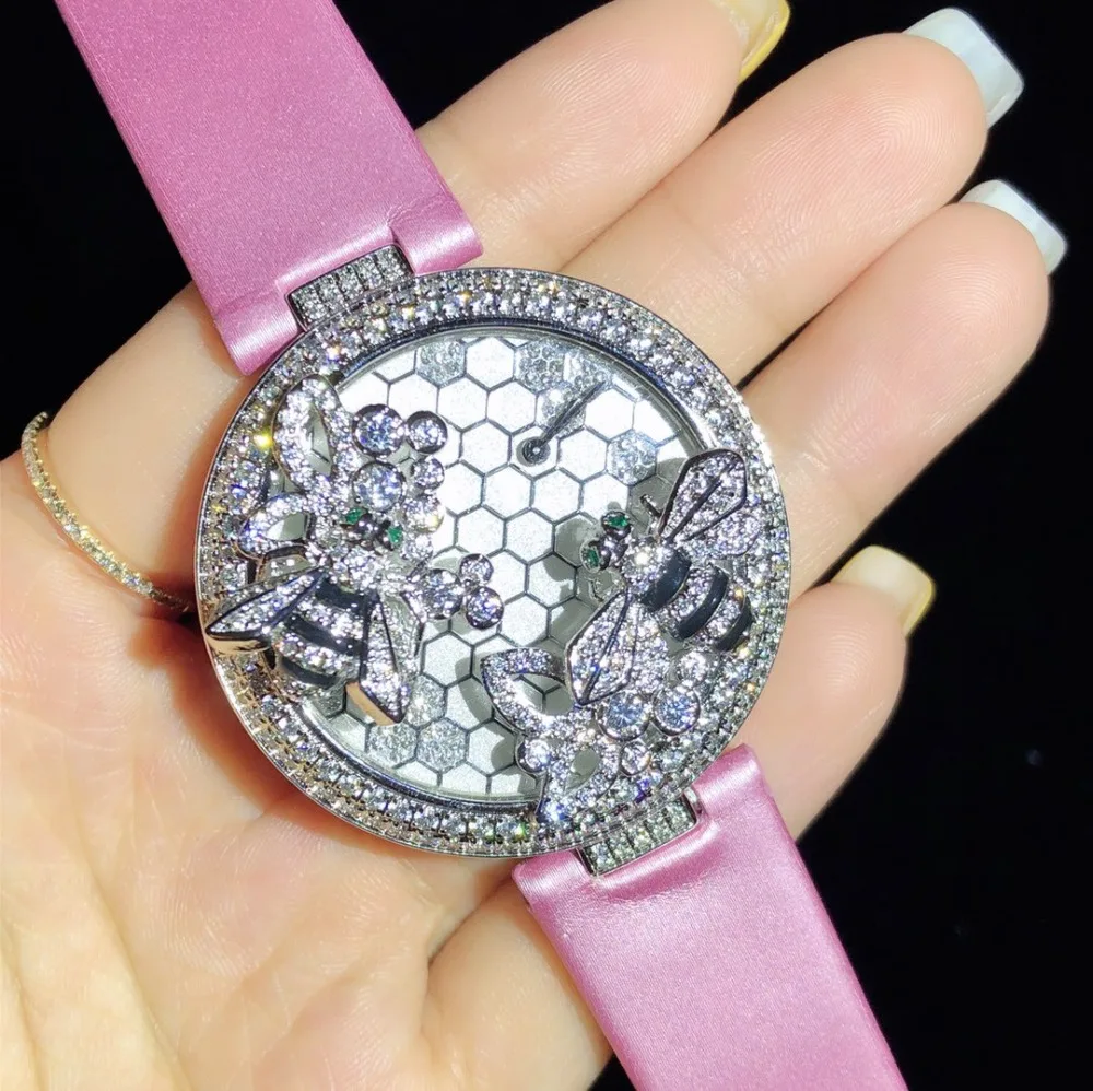 pink silver Новинка, Женские кварцевые наручные часы с кубическим цирконием золотого/серебряного цвета, женские часы с круглым циферблатом - Цвет: pink silver