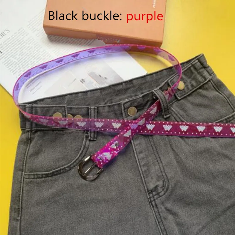 Black Purple 1 шт. женские милые яркие цвета с лазерным принтом бабочки женская одежда аксессуары прозрачный желе пояс QLY9738 - Цвет: Black Purple