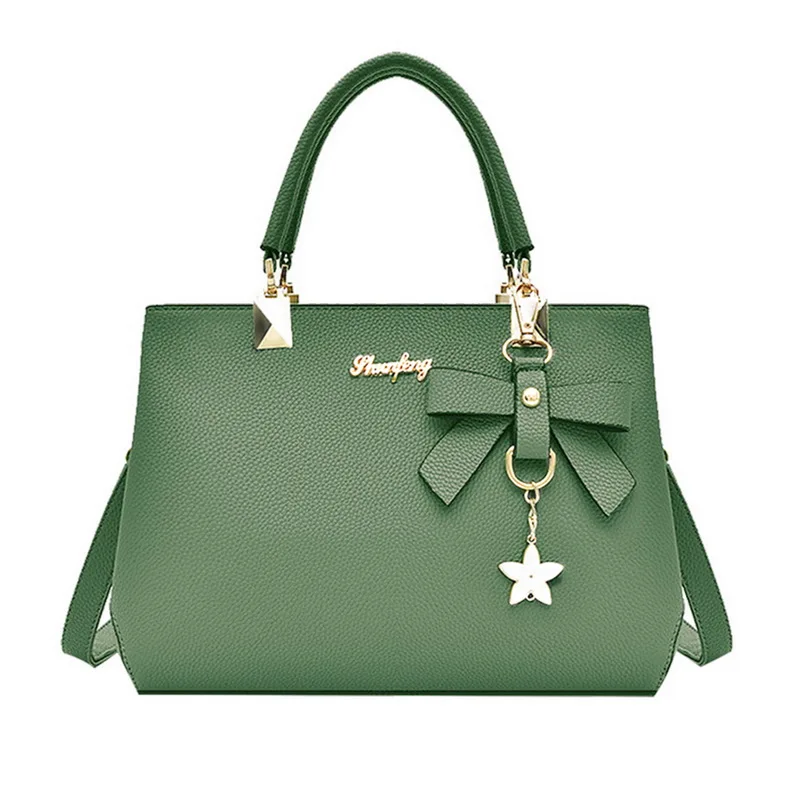 Сумки из искусственной кожи с помпоном, женская сумка через плечо с верхней ручкой, сумка-тоут, кошелек, сумка на плечо с железной медалью - Цвет: green(style4)