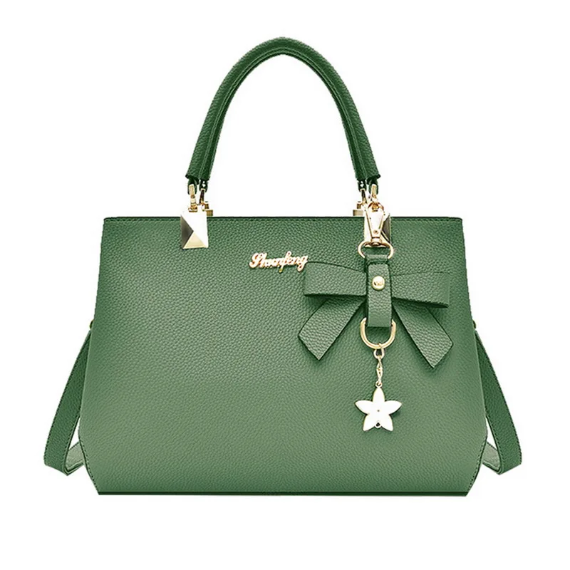 green(style4) Сумки из искусственной кожи с помпоном, женская сумка через плечо с верхней ручкой, сумка-тоут, кошелек, сумка на плечо с железной медалью - Цвет: green(style4)