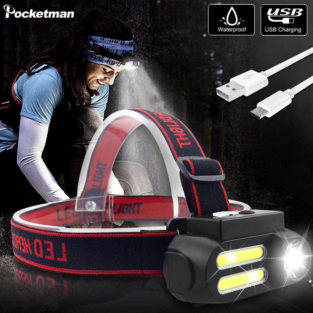 

Most Bright Portable 2*COB LED Headlamp Work Light Waterproof Headlight Use 18650 Battery USB Rechargeable Head Light