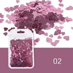Sweet Love Heart Holographic Nail Glitter 3D Sequin Flakes Shimmering Manicure Decorations (02 Pink)