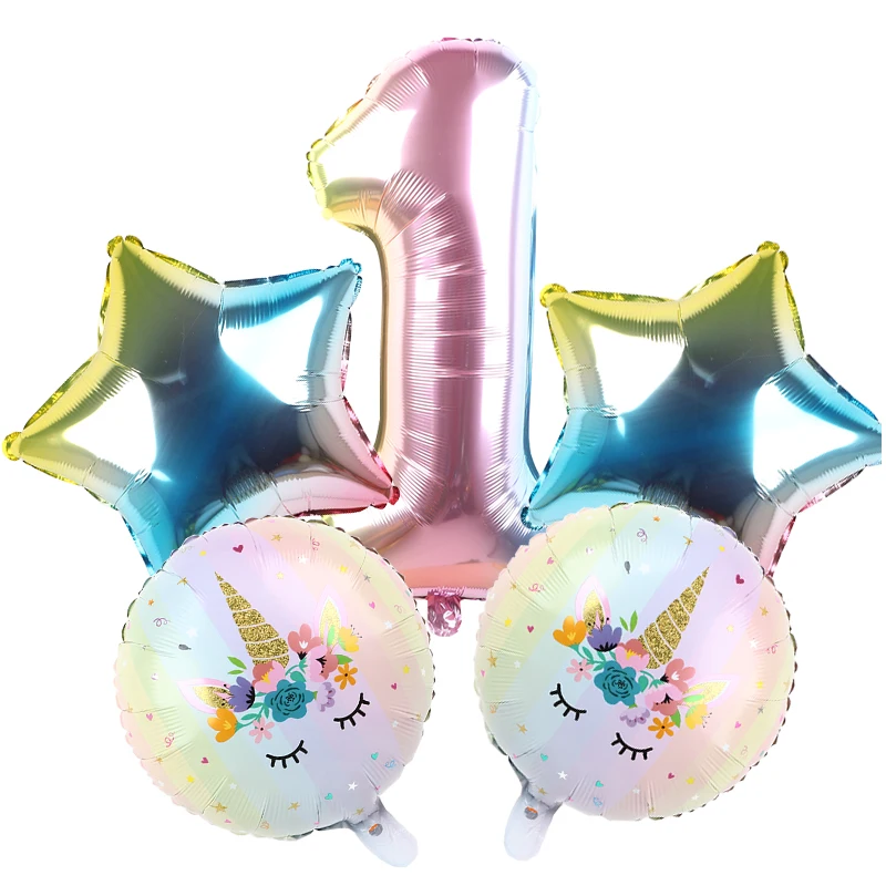 5 шт. Радужный набор кистей с ручкой в форме единорога номер фольги Воздушные шары 1 2 3 4 5 день рождения украшения детский душ девушка Globos поставки