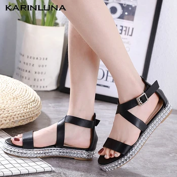 

KarinLuna 2020 New Arrivals Women Sandals Flat With Peep Toe Platform Crystal Pumps Summer Casual Woman Shoes