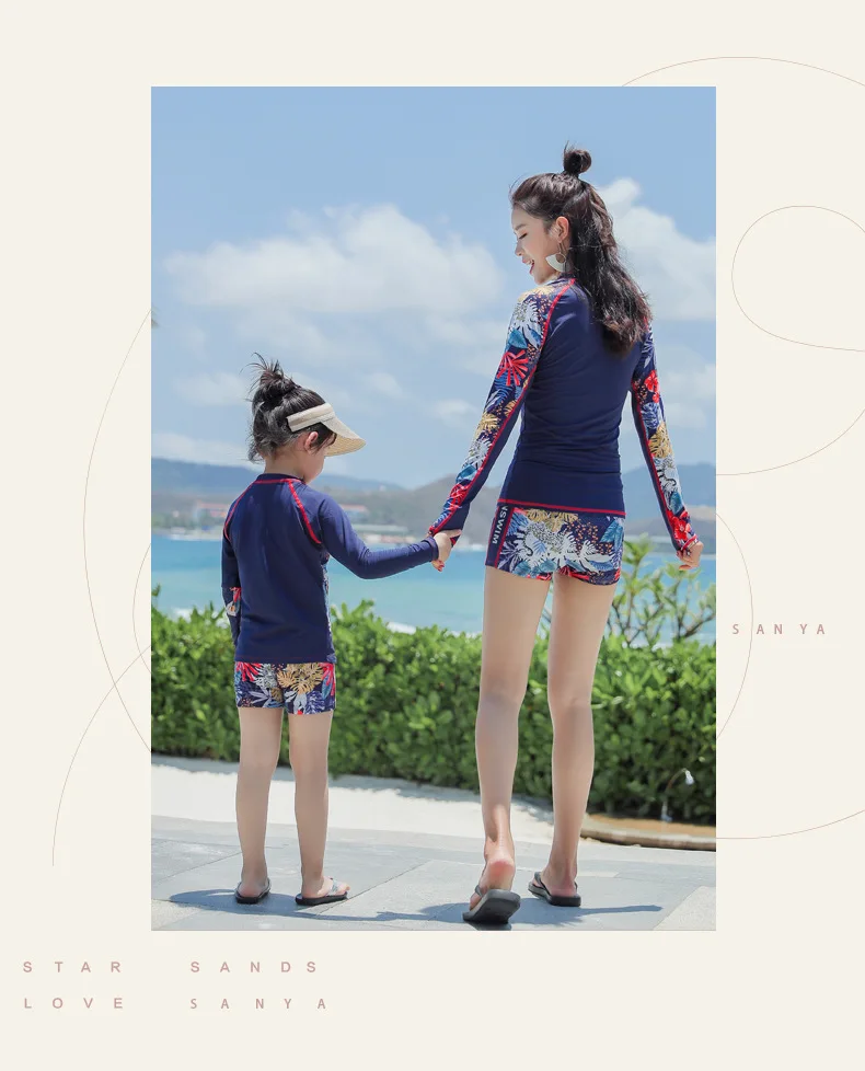 May Badpak Swimsuit Push Up Bikinis Woman Pool Swimwear New Parent Child Long Sleeve Zipper Bathing Suit Animal Polyester