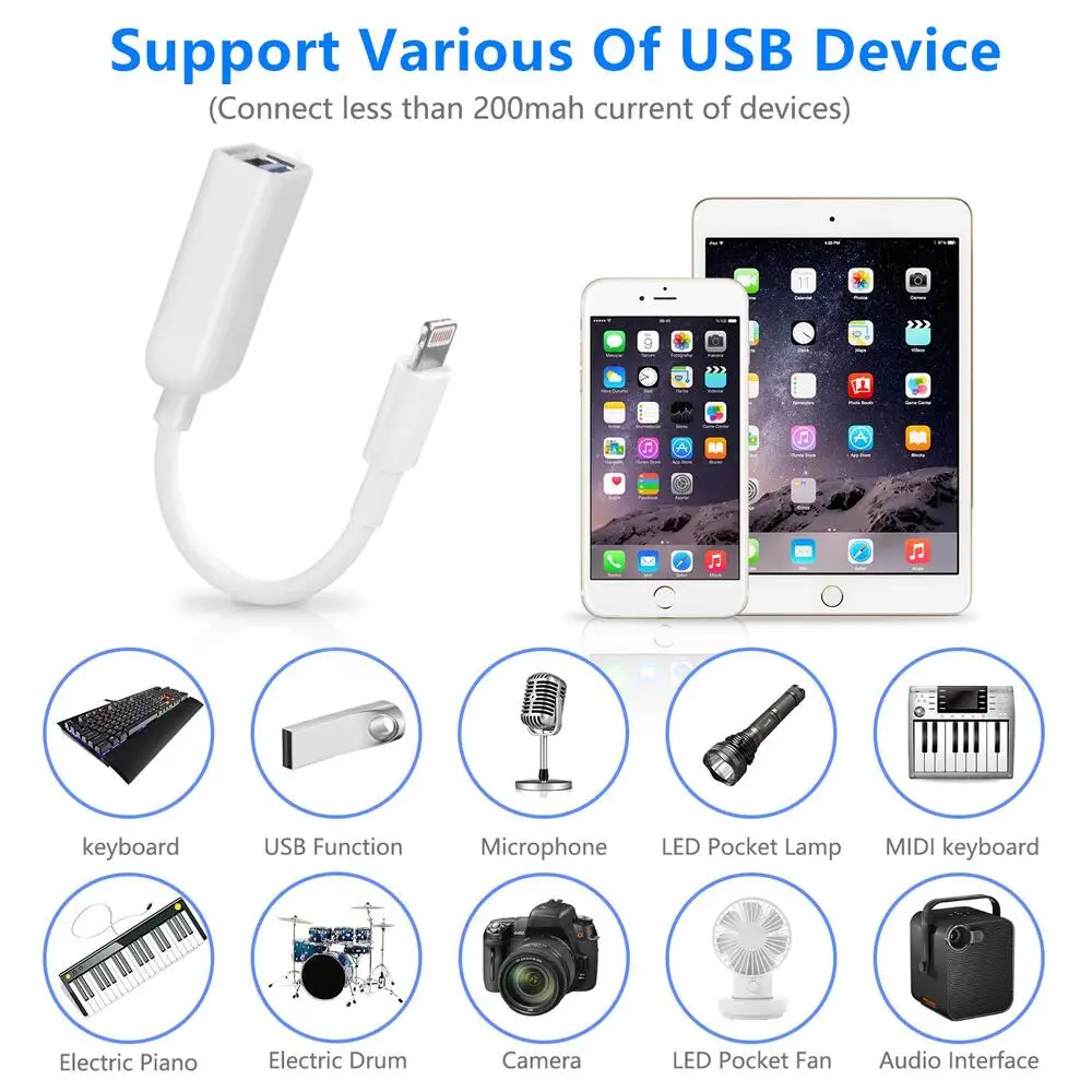 FELYBY USB OTG кабель адаптер для iPad iPhone поддерживает подключение карт-ридер, U диск, клавиатура, USB флэш-накопитель USB адаптер камеры