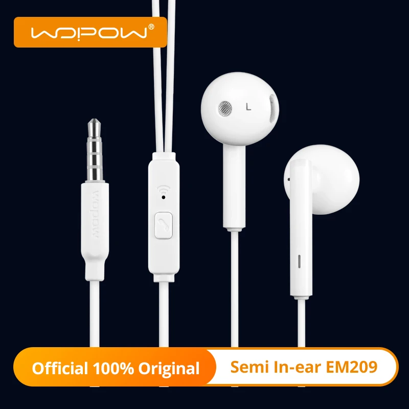 

WOPOW Semi in-ear Wired Earphone EM209 with 3.5mm Interface 3D Stereo Sound Earphones with Mic Easy to Control Wired Headset