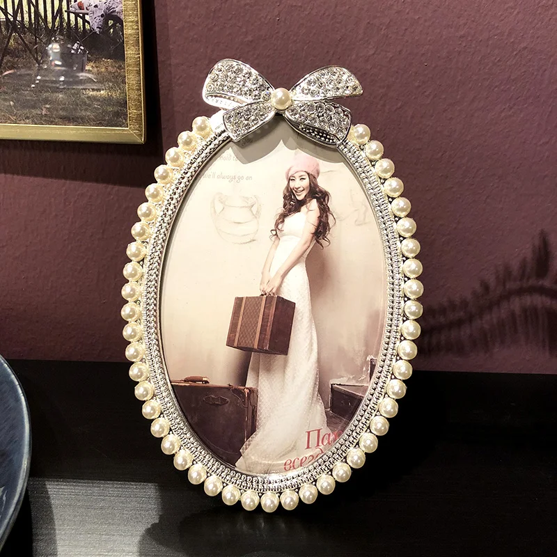 Elliptical Picture Frame with Pearl for Desktop Home Decor, Holiday ...