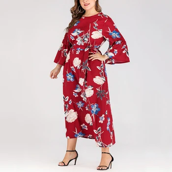

Butterfly Flower Chain Printed Large Size Women's Skirt Loose Casual Lace Up Long Sleeve Autumn Dress