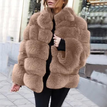 

Winter Thick Warm Faux Fur Coat Women Plus Size Round neck Long Sleeve Faux Fur Jacket warm Luxury Winter Fur Coats Large size