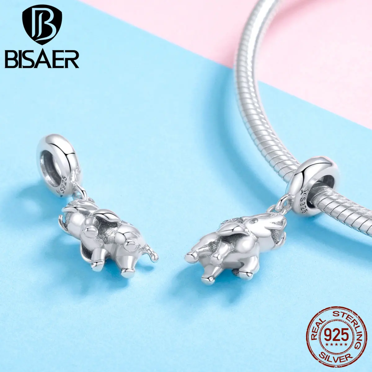 BISAER Аутентичные серебро 925 ювелирные изделия Happy eElephant CZ подвески со стразами Fit Шарм, изготовление украшений подруга подарок HSC1059