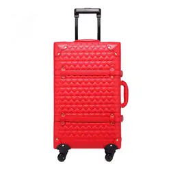 KUNDUI Новый 22 24 дюймов Винтаж путешествия чемодан с выдвижной ручкой чемодан PU красный брак с TSA замок прокатки невесты Макияж сумка колёса