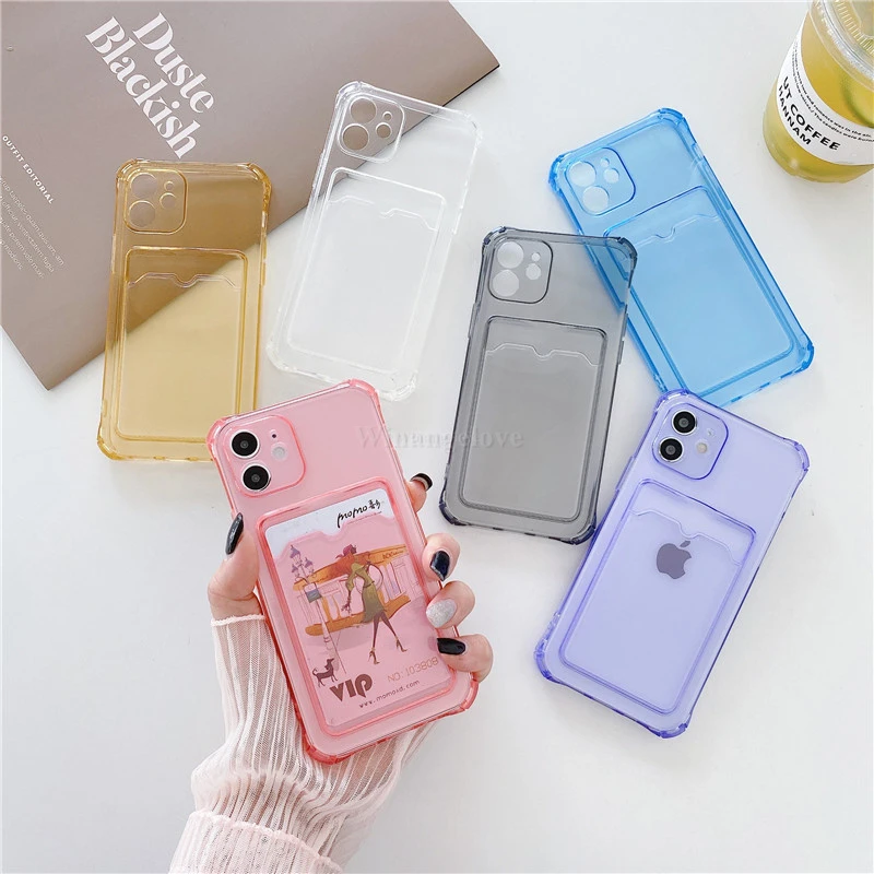 Candy Color Card Pocket Clear Phone Case For Iphone 12 11 Pro Max X Xr Xs Max 7 8 Plus 12 Mini Camera Protection Soft Back Cover Mobile Phone Cases Covers Aliexpress